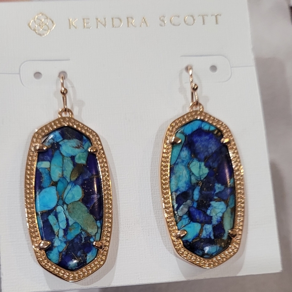 ROSE GOLD Custom Kendra Scott Bronze Veined Lapis Turquoise Elle Earrings - Picture 6 of 7